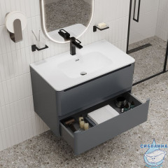 Тумба с умывальником, подвесная, 80 см, темно-серый, Edifice, IDDIS, EDI80D0i95K  подходит умыв. 0108000i28