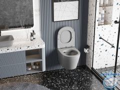 Унитаз подвесной безободковый Abber Bequem AC1102MG  с сиденьем Soft Close (микролифт) (серый матовый)