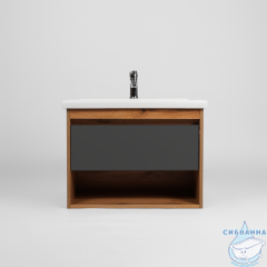 Тумба Viant Бостон 60П с раковиной Como 60 дуб вотан/графит