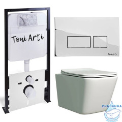 Инсталляция TONI ARTI TA-01 с кнопкой смыва TA-0041 в комплекте с безободковым унитазом Noche c сиденьем Soft close (микролифт)