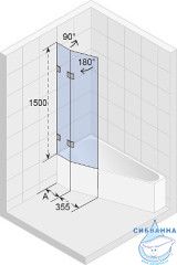 Шторка для ванны Riho VZ Scandic Delta 150/160 R GX00632B2 профиль черный, стекло прозрачное