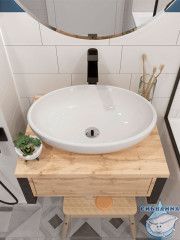 Тумба подвесная 1Marka GRUNGE LOFT 60П (1 ящик) Дуб Вотан с раковиной Sanita Luxe Инфинити 60