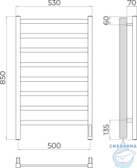 Полотенцесушитель электрический Terminus Ното П8 50х85 (с возможностью скрытого подключения, подключение справа)