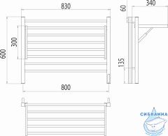 Полотенцесушитель электрический Terminus Горизонт П8 60х80 (с возможностью скрытого подключения, подключение справа) (черный муар)
