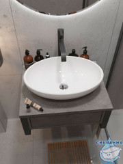 Тумба подвесная 1Marka GRUNGE LOFT 60П (1 ящик) Бетон темно-серый с раковиной Sanita Luxe Инфинити 60