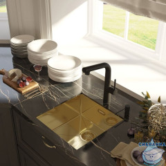 Мойка, нерж.сталь, универсального монтажа, матовое золото, 440*440,  Edifice, IDDIS, EDI44B0i77