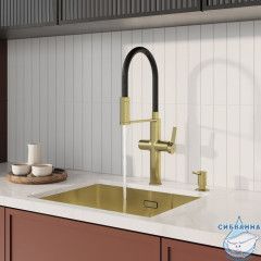 Смеситель для кухни с каналом для фильтрованной воды и гибким изливом, матовое золото, Ikon, IDDIS, IKNMGFFi05