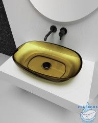 Раковина накладная прозрачная ABBER Kristall AT2805Vesuvian оливковая