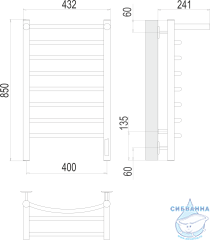 Полотенцесушитель электрический Terminus Классик П8 40х85 с полкой (с возможностью скрытого подключения, подключение справа)