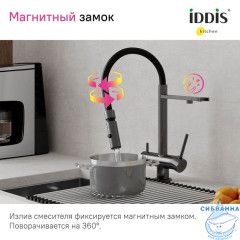 Смеситель для кухни с фильтром и гибким изливом, графит, Ace, IDDIS, ACEGMFFi05