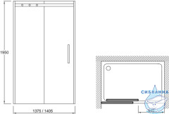 Дверь в нишу Jacob Delafon Contra E22C140-BL 195x140 профиль черный, стекло прозрачное