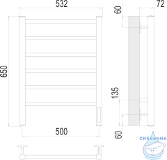 Полотенцесушитель электрический Terminus Аврора П6 50х65 (с возможностью скрытого подключения, подключение справа)