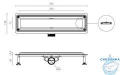Дренажный трап для душа Ctesi Flow Line 70 см с решеткой BK4024540