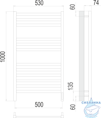 Полотенцесушитель электрический Terminus Ното П12 50х100 (с возможностью скрытого подключения, подключение справа)
