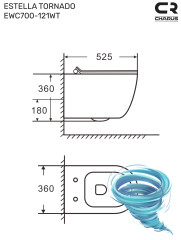 Унитаз подвесной безободковый, смыв торнадо Charus Estella Tornado EWC700-121WT с сиденьем Soft Close (микролифт)