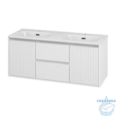 Тумба подвесная Brevita Wine 120 белый матовый с раковиной Brevita Onda 120 (с двумя чашами 