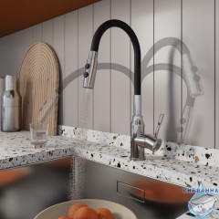 Смеситель для кухни с гибким изливом и душевой насадкой, глянцевый хром, Meal, Milardo, M01SB2FM05