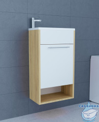 Тумба подвесная 1Marka Lira 40П с раковиной Lira 40 дуб сонома R