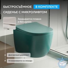 Унитаз подвесной безободковый Abber Bequem AC1101MBG сиденьем Soft Close (микролифт) (зеленый матовый)