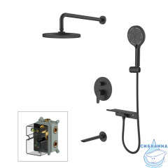 DALBL03M68, Душевая система скрытого монтажа с тропическим душем, ручным душем и изливом, черный матовый, Dale, Milardo, DALBL03M68