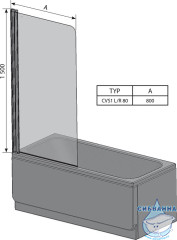 Шторка для ванны Ravak CVS1 80 профиль хром, стекло прозрачное, левая