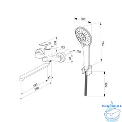 Смеситель для ванны с длинным изливом, Helic, Milardo, HELSB02M10