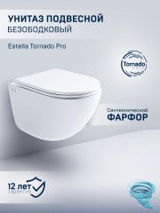 Унитаз подвесной безободковый, смыв торнадо Charus Estella Tornado EWC700-121WT с сиденьем Soft Close (микролифт)