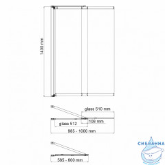 Шторка для ванны Wasserkraft Dill 61S02-100WS Fixed 100x140 профиль черный, стекло прозрачное