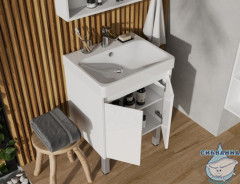 Тумба Акватон Сканди Doors 55 с раковиной Адриана 55 белый глянец/матовый