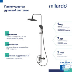 Смеситель для ванны с верхним душем, графит, Rora, Milardo, RORGM4FM06