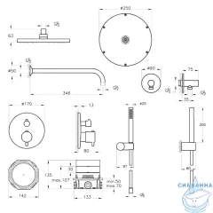 Душевая система Vitra Origin A49312EXP 250 1 режим (черный матовый)