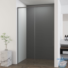 Дверь в нишу Vincea Ultima 100 профиль вороненая сталь, стекло прозрачное VDS-7UL100CLGM