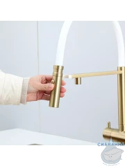 Смеситель кухни Gappo G4397-83 (сатин золотой/белый)