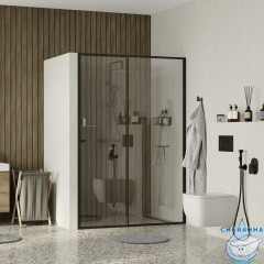 Дверь в нишу Wasserkraft Dill 140 см профиль черный, стекло прозрачное 61S31