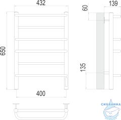 Полотенцесушитель электрический Terminus Евромикс П6 40х65 (с возможностью скрытого подключения, подключение справа)