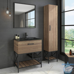 Тумба напольная Comforty Бредфорд 75 дуб темный с раковиной Comforty 75E черная