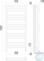 Полотенцесушитель электрический Terminus Прато П15 50х130 (с возможностью скрытого подключения, подключение справа)