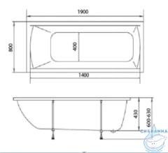 Акриловая ванна New Line Sanitary Modern 190x80 с каркасом