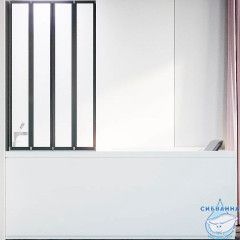 Шторка для ванны Veconi Palau 120x150 профиль черный, стекло прозрачное PL74BL-120-01-19C4