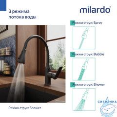 Смеситель для кухни с гибким изливом, черный матовый, Poli, Milardo, POLBL0FM05