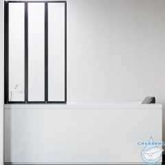 Шторка для ванны Veconi Палау 120x150 профиль черный, стекло прозрачное PL73BL-120-01-19C4