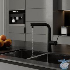 Смеситель для кухни с каналом для фильтрованной воды и выдвижным изливом, черный матовый, Pure, IDDIS, PURBLPFi05N