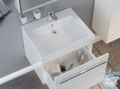 Тумба подвесная 1Marka Соната 58 (1 ящик) с раковиной Анита 58 белый глянец