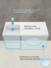 Раковина на стиральную машину Aqvaton Лондри 105x50 1A72833KLH01L левая