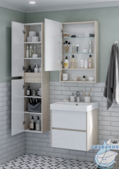 Тумба Акватон Сканди 55 белый/дуб верона, с раковиной Адриана 55