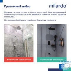 Душевая система скрытого монтажа с тропическим душем, ручным душем и изливом, черный матовый, Azure, Milardo, AZUBL03M68