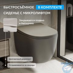 Унитаз ABBER Bequem AC1101TMG подвесной серый матовый, безободковый, смыв торнадо