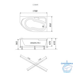 Акриловая ванна Тритон София R 170х95 с каркасом