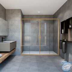 Дверь в нишу Vincea Garda 170 профиль брашированное золото, стекло прозрачное VDS-1G2170CLG