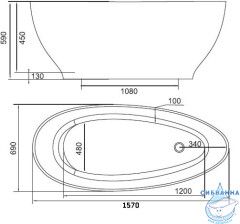 Ванна из литьевого мрамора New Line Sanitary Адель 157х70 (без перелива)